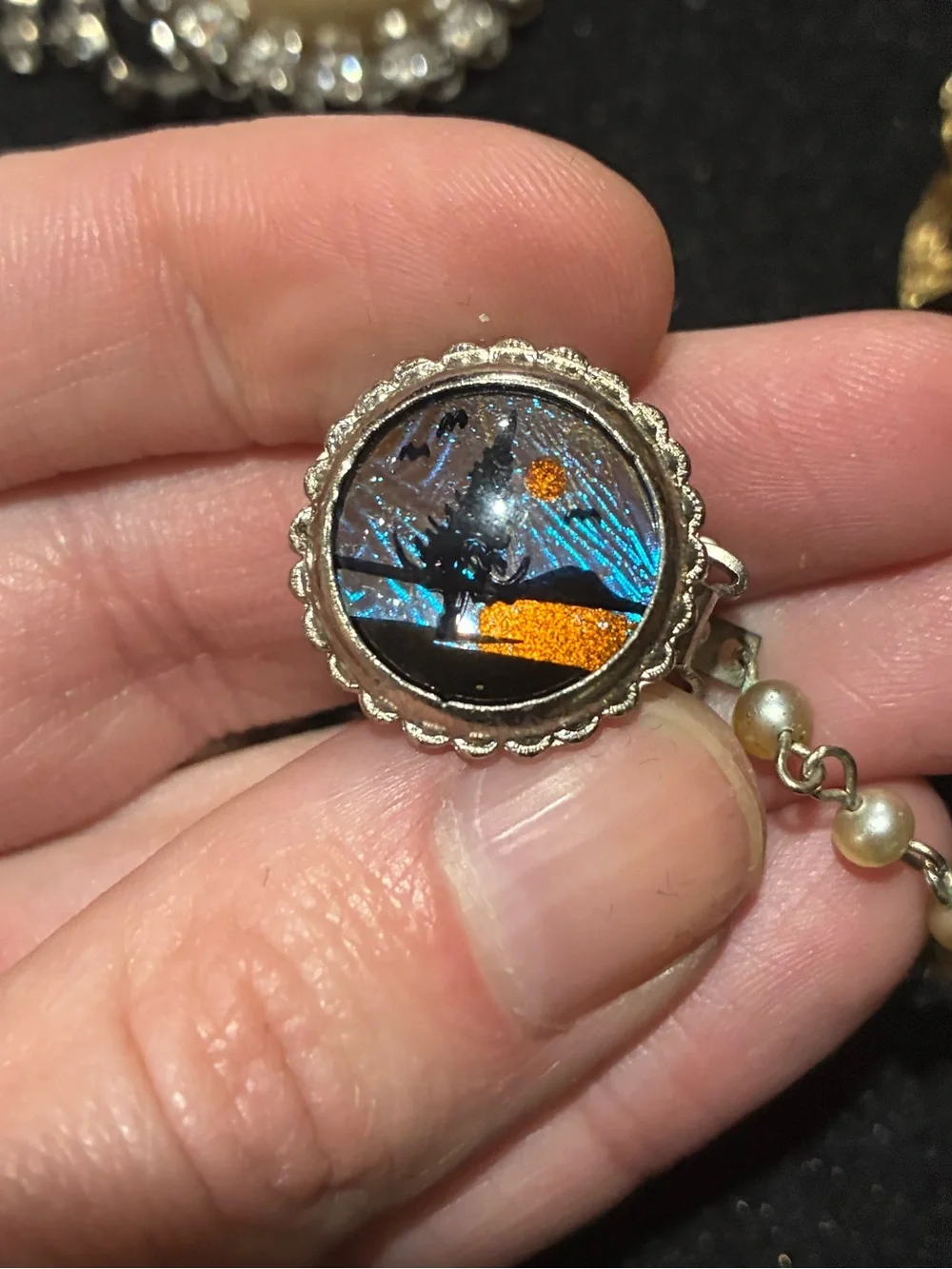 Antique Art Deco Morpho Butterfly Wing Sweater Clip
